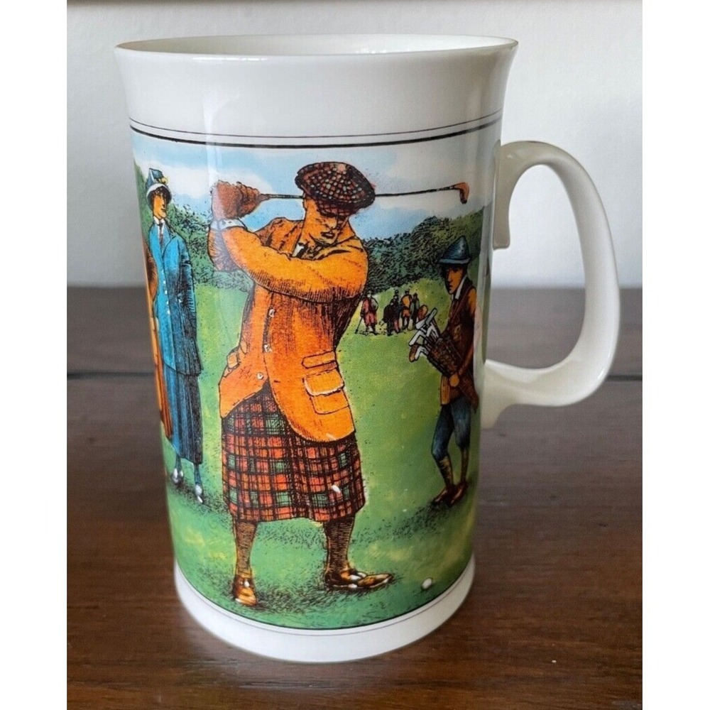 Vtg Fine Bone China England DUNOON GOLF History MUG SCOTLAND‎ Coffee VICTORIAN